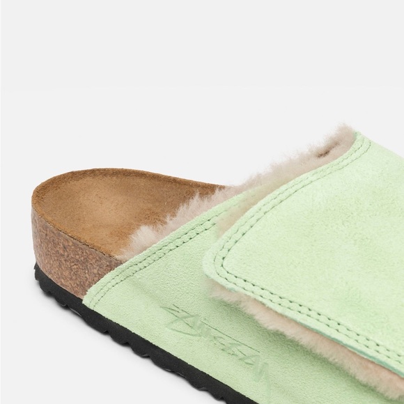 STÜSSY & BIRKENSTOCK SOLANA SHEARLING SLIDE Washed Green - Picture 5 of 6